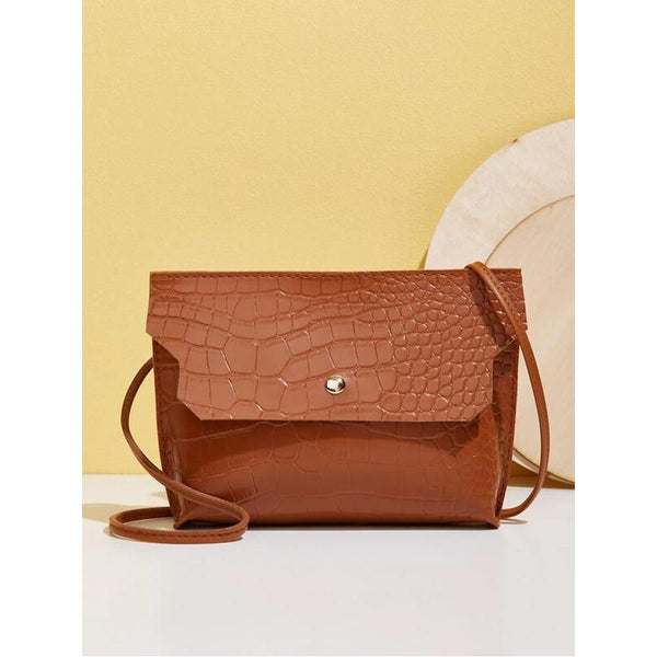 Shein-Croc Embossed Flap Crossbody Bag