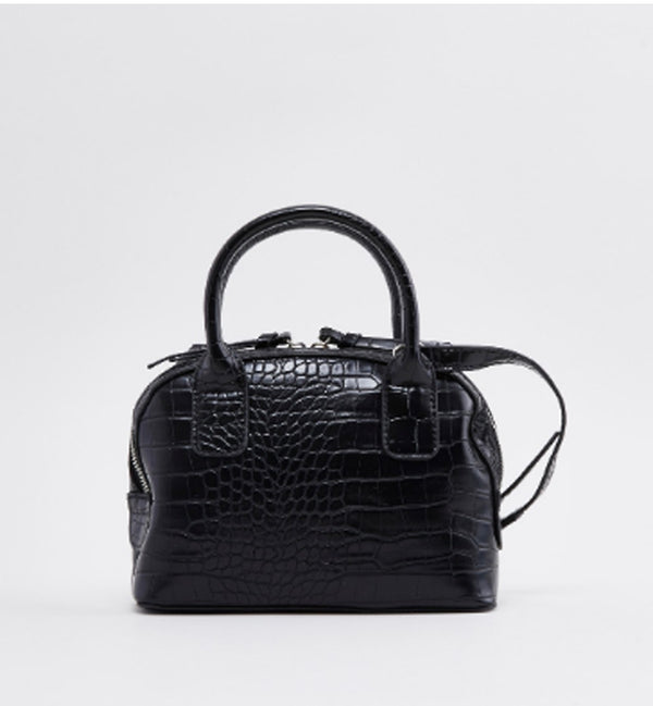 Max Fashion- Black Textured Crossbody Bag with Twin Handles
