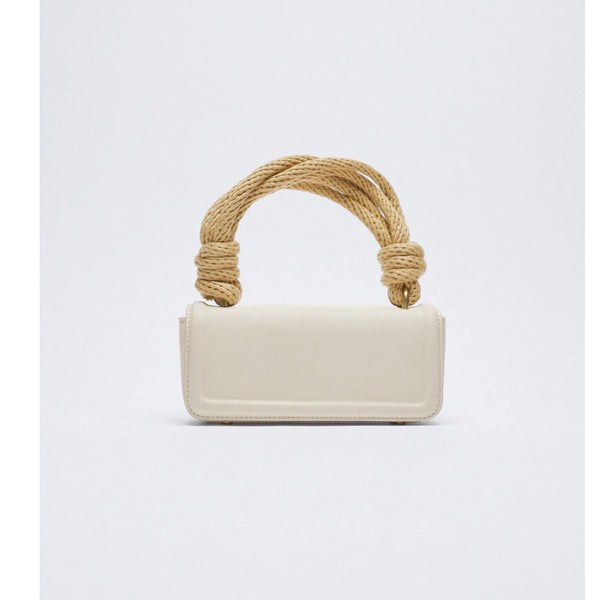 Zara- Rectangular Handbag With Rope Handle- Ecru White