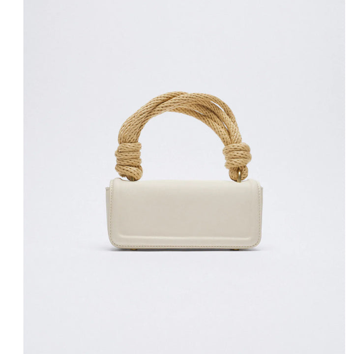 Zara- Rectangular Handbag With Rope Handle- Ecru White