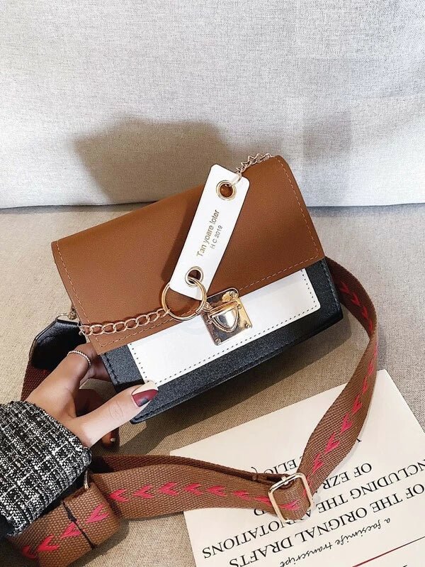 Shein- Push Lock Color Block Crossbody Bag