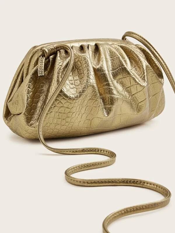 Shein- Croc Embossed Ruched Clutch Bag