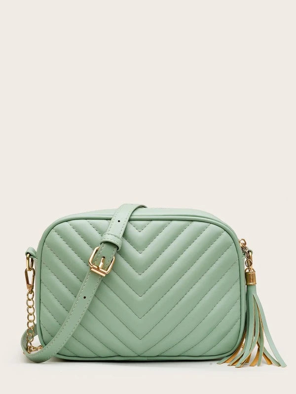 Shein- Tassel Decor Chevron Graphic Crossbody Bag