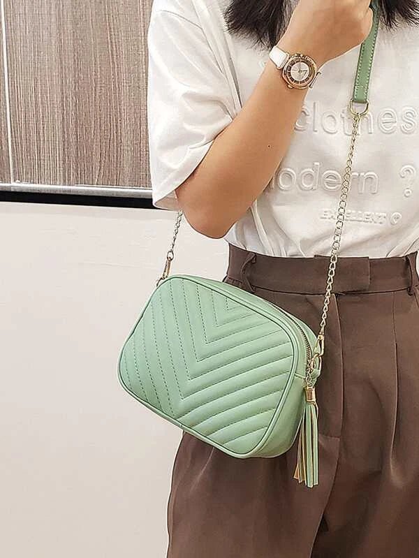 Shein- Tassel Decor Chevron Graphic Crossbody Bag