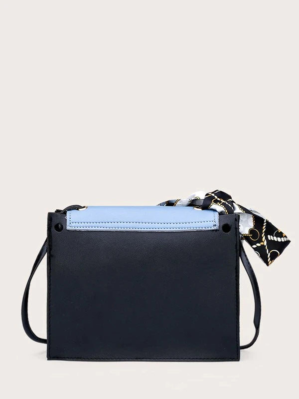 Shein- Random Twilly Scarf Decor Color Block Crossbody Bag