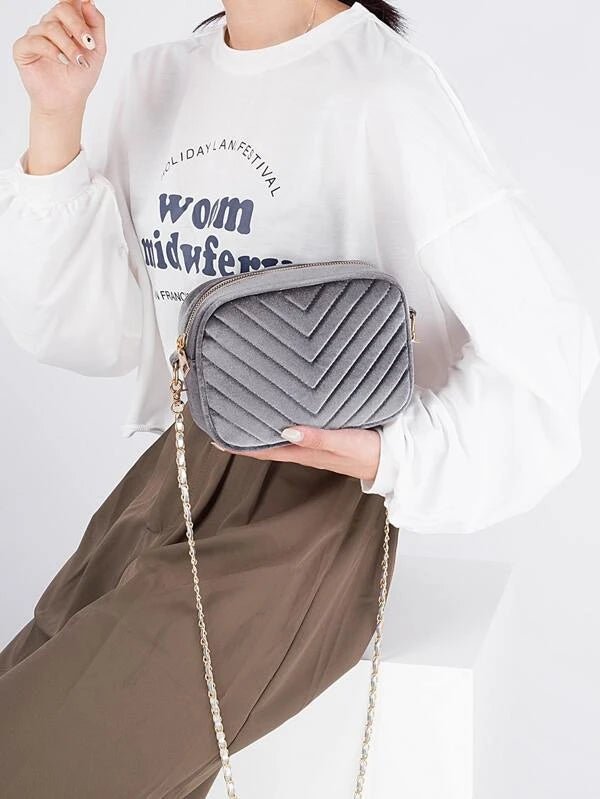 Shein- Chevron Graphic Crossbody Bag- Silver