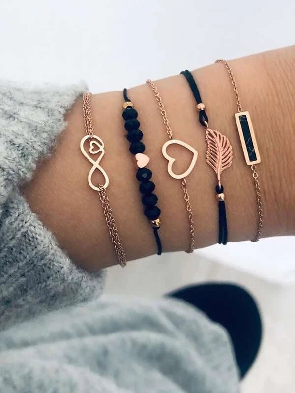Shein- 5pcs Heart & Leaf Decor Bracelet