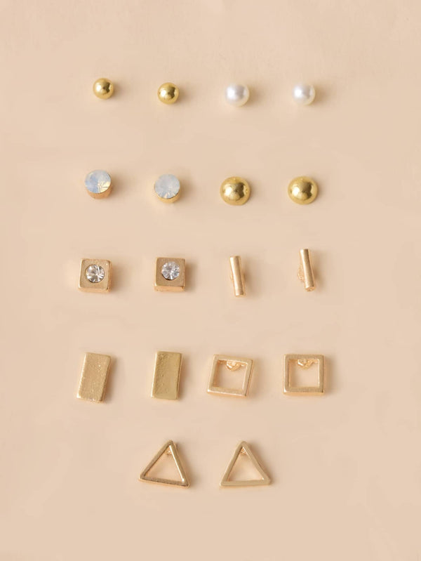 Shein - 9pairs Faux Pearl Decor Stud Earrings