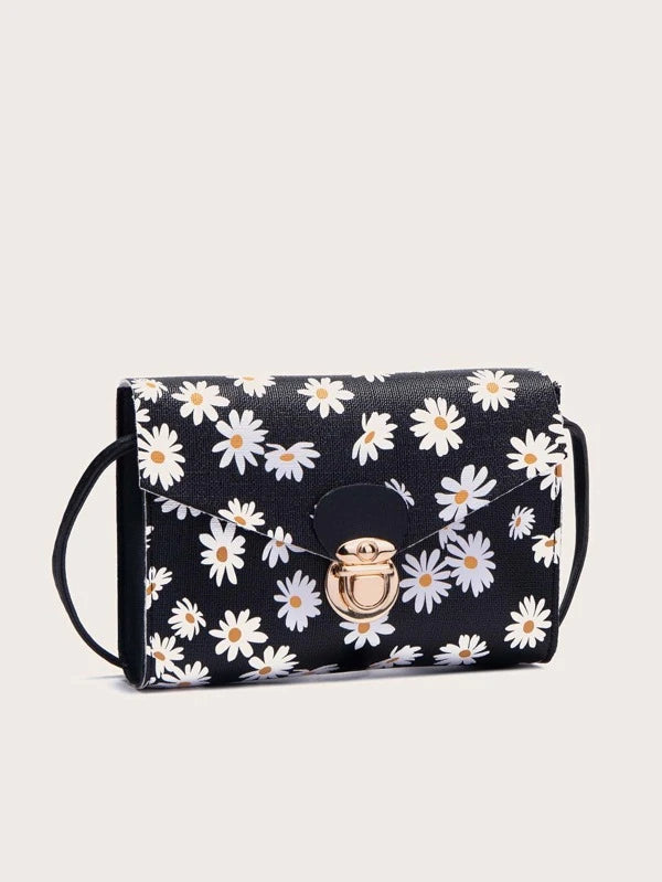 Shein- Floral Graphic Push Lock Crossbody Bag