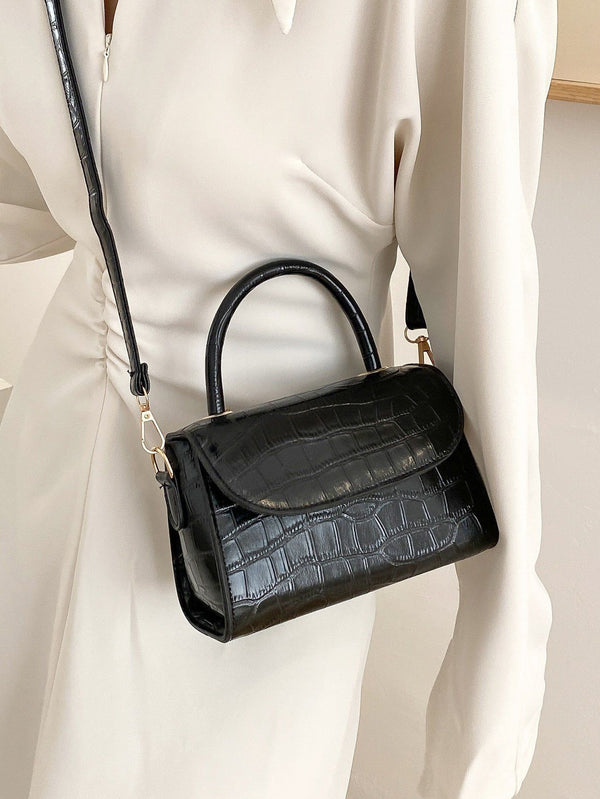 Shein- Croc Embossed Top Handle Satchel Bag