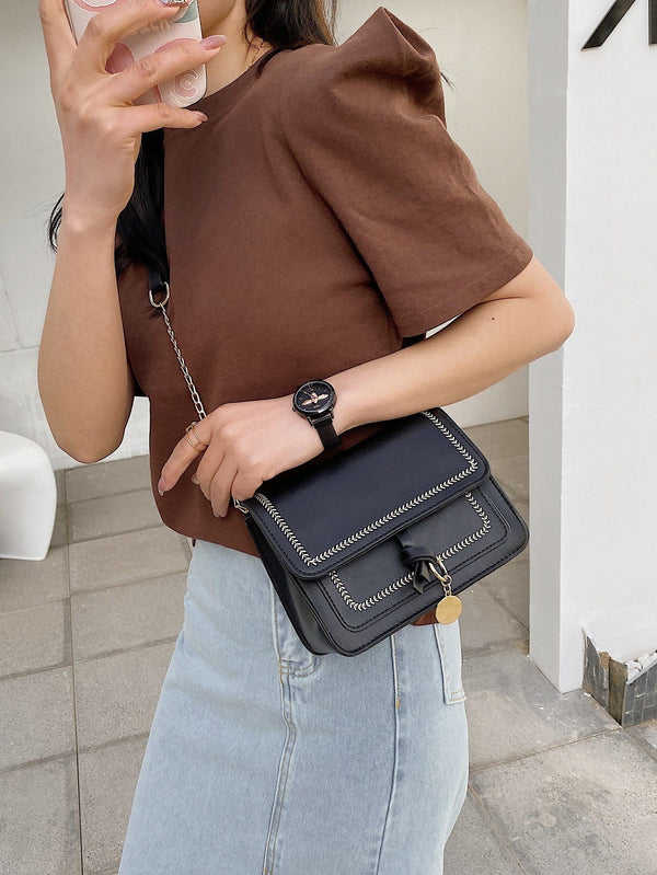 Shein- Stitch Detail Chain Crossbody Bag