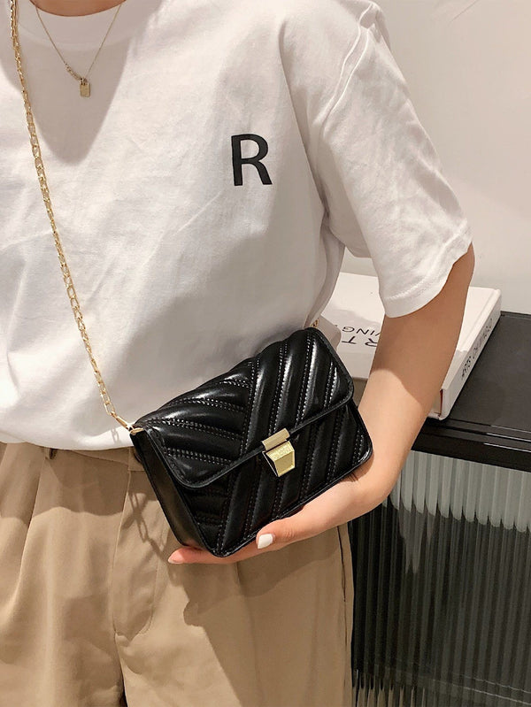 Shein- Metal Lock Quilted Chain Crossbody Bag