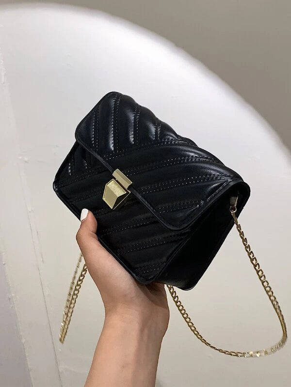 Shein- Metal Lock Quilted Chain Crossbody Bag