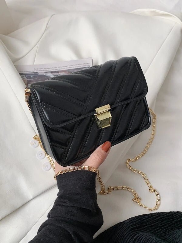 Shein- Metal Lock Quilted Chain Crossbody Bag