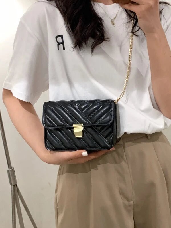 Shein- Metal Lock Quilted Chain Crossbody Bag