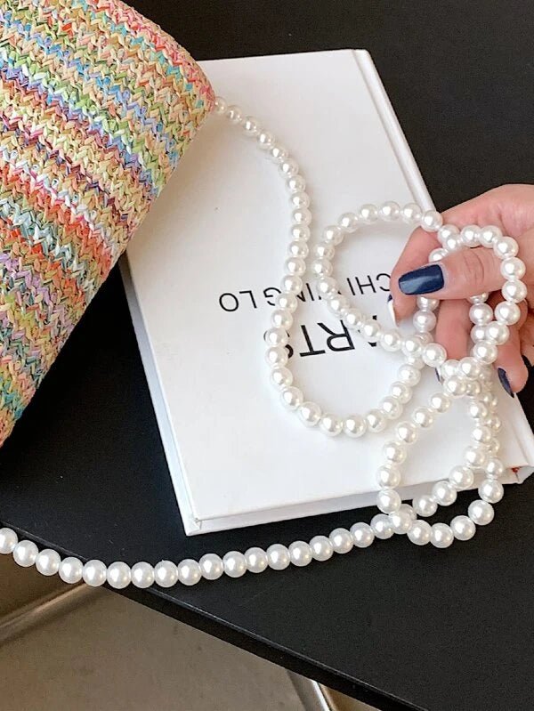 Shein- Faux Pearl Decor Straw Crossbody Bag