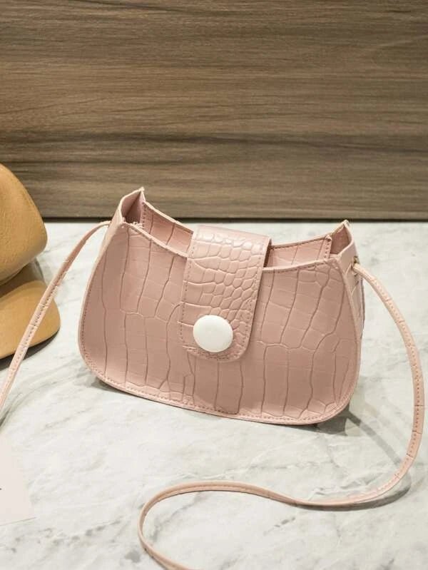 Shein- Croc Embossed Crossbody Bag- Pink