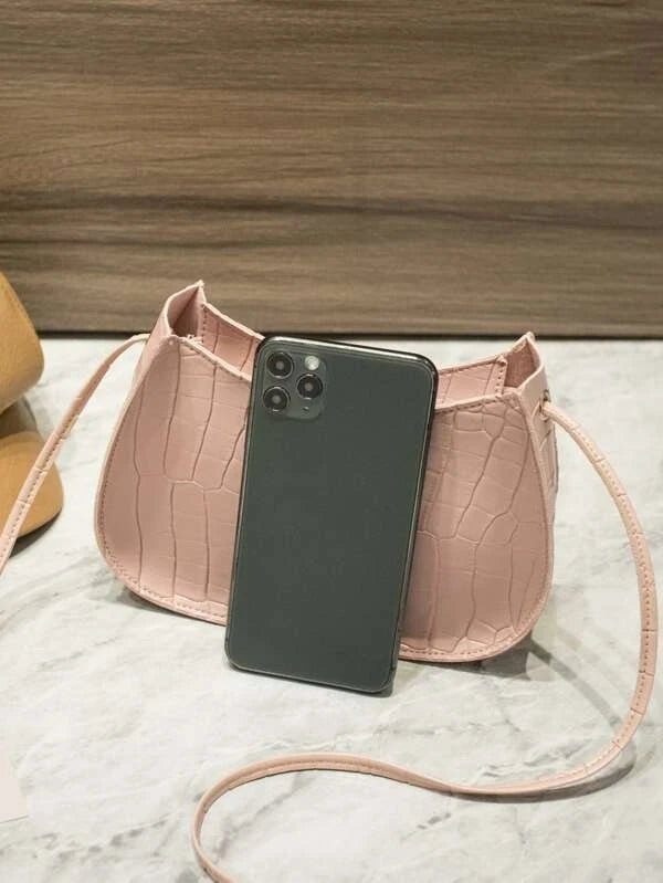 Shein- Croc Embossed Crossbody Bag- Pink