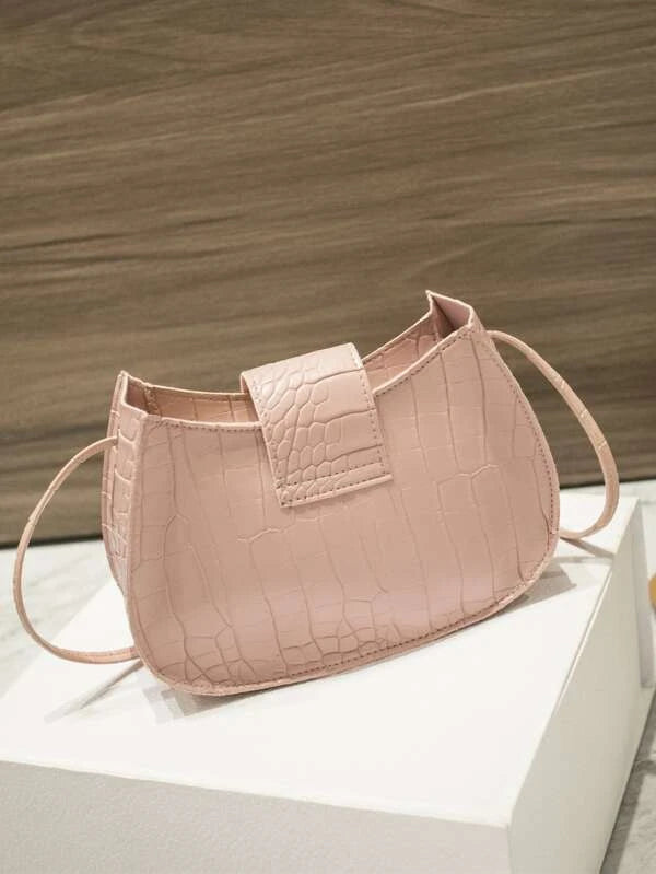 Shein- Croc Embossed Crossbody Bag- Pink