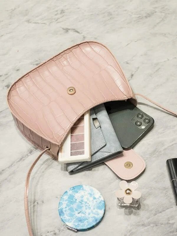 Shein- Croc Embossed Crossbody Bag- Pink