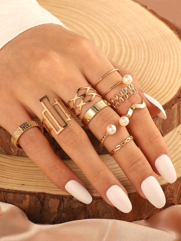 Shein- 9pcs Faux Pearl Decor Ring