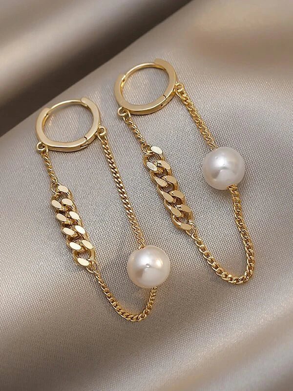 Shein Faux pearl and chain embellished earrings