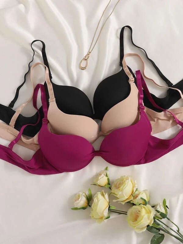 Shein Plain Underwire Bra Set - 3 Pieces