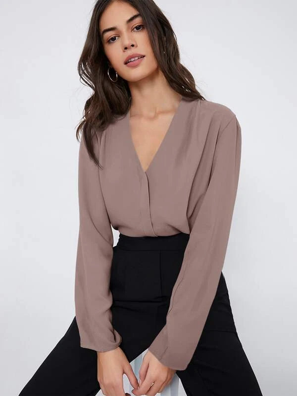 Shein- BASICS Fold Pleated Solid Top- Dusty Purple
