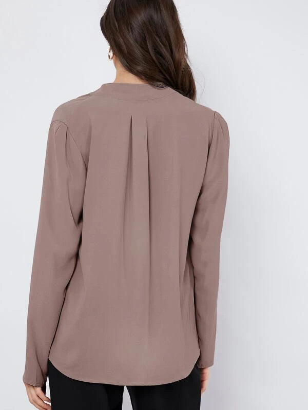 Shein- BASICS Fold Pleated Solid Top- Dusty Purple