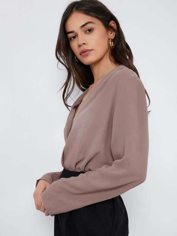 Shein- BASICS Fold Pleated Solid Top- Dusty Purple
