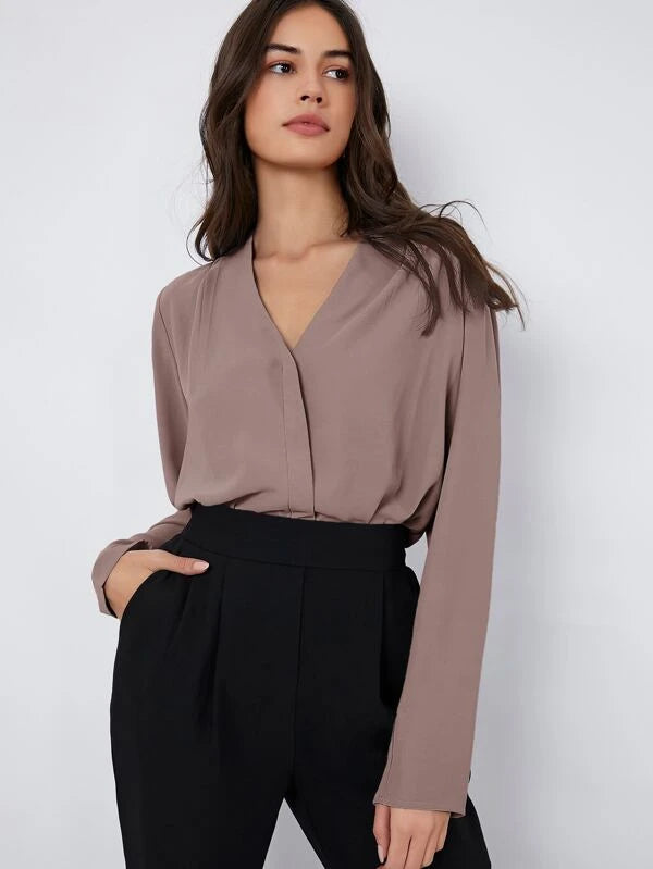 Shein- BASICS Fold Pleated Solid Top- Dusty Purple