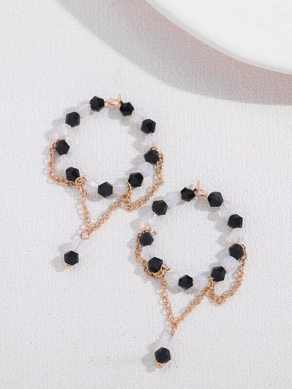 Shein - Bead & Chain Decor Hoop Earrings