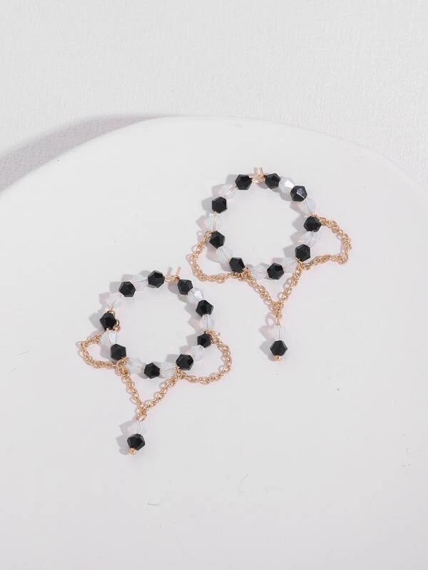 Shein - Bead & Chain Decor Hoop Earrings