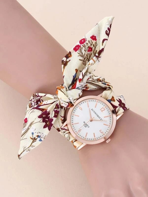 Shein Floral pattern quartz watch with Twilight strap design
