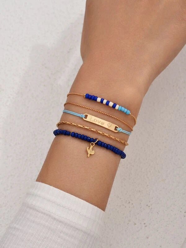 Shein- 4pcs Letter Detail Cactus Charm Random Beaded Bracelet