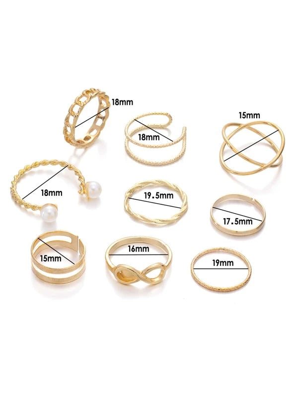 Shein- 9pcs Faux Pearl Decor Ring Gold