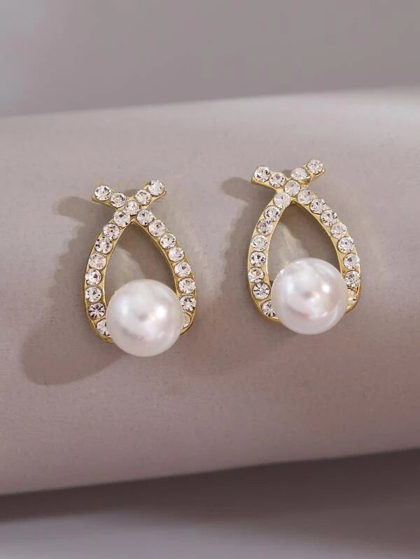 Shein Cuneiform earrings with rhinestones and faux pearls