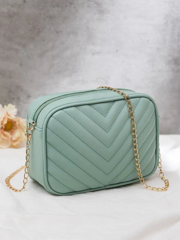 Shein- Minimalist Chevron Quilted Chain Crossbody Bag