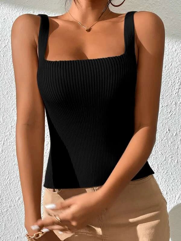SHEIN Ribbed Knit Square Neck Top