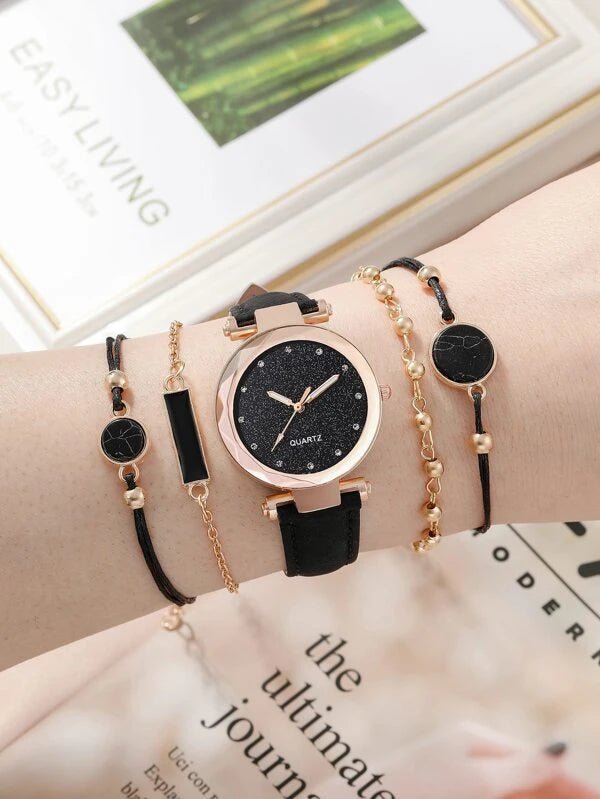 Shein Starry sky and round pointer quartz watch 1pc - and bracelet 4pc