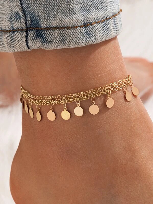 Shein- Multi-Layered Anklet With A Circular Pendant