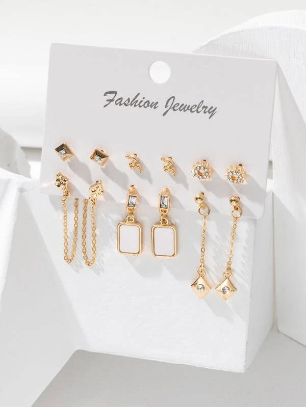 Shein- 6pairs Rhinestone & Geometric Decor Earrings