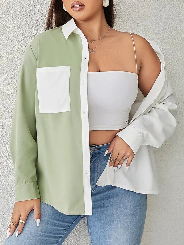 Shein Contrast color shirt front pocket large size