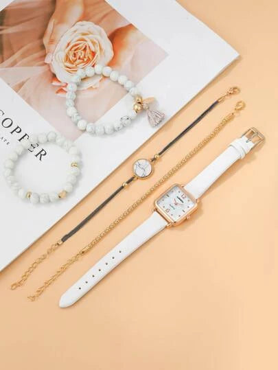 Shein -  Quartz watch with square index dial and 4-piece bracelet