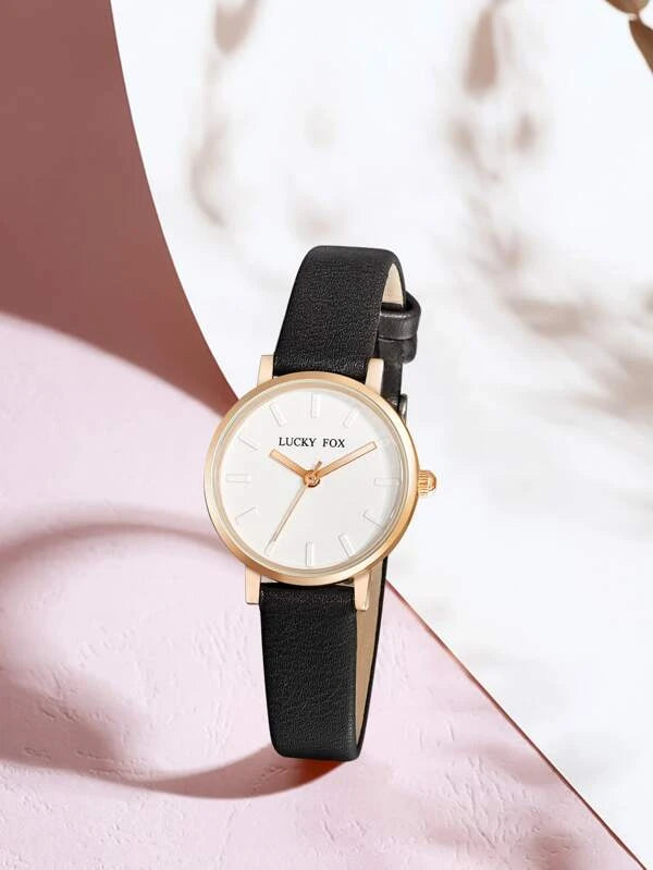 Shein- Quartz Watch With A Round Index Dial- Black