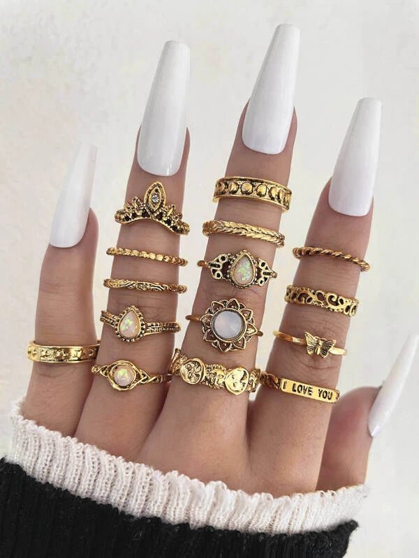 Shein- 15pcs Rhinestone Decor Ring