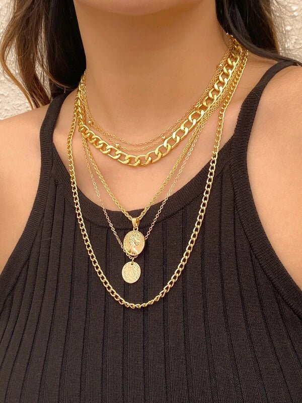 Shein- Layered necklace with British coin pendant