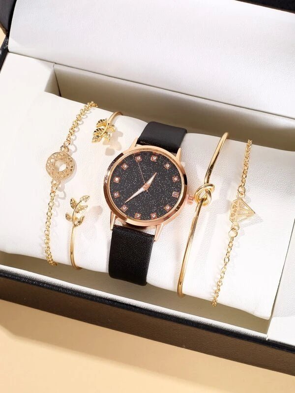 Shein One piece rhinestone decor quartz watch and 4 pieces bracelet
