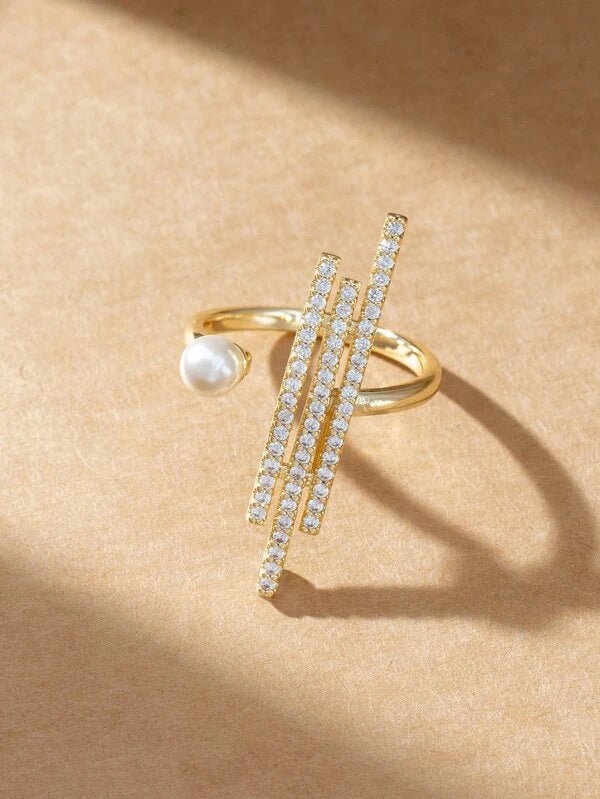 Shein- Open ring decorated with rhinestones and faux pearls