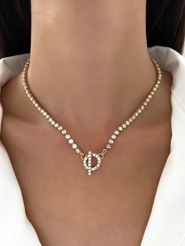 Shein- OT buckle rhinestone decor necklace